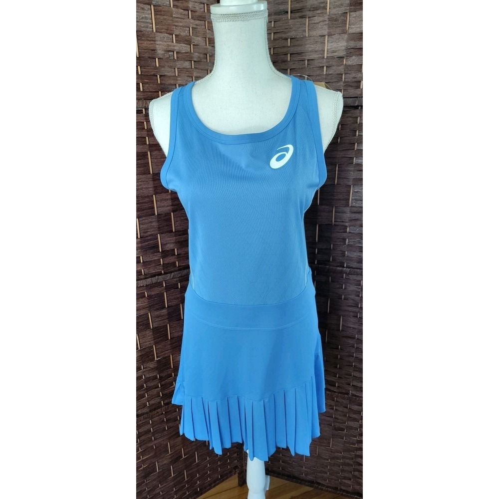 Asics Women's Match Dress Size Medium Blue Coast‎ Pleated Skirt Mesh Racerback